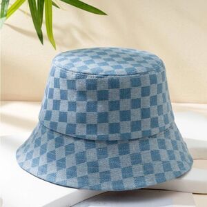 Denim Checkered Pattern Bucket Hat